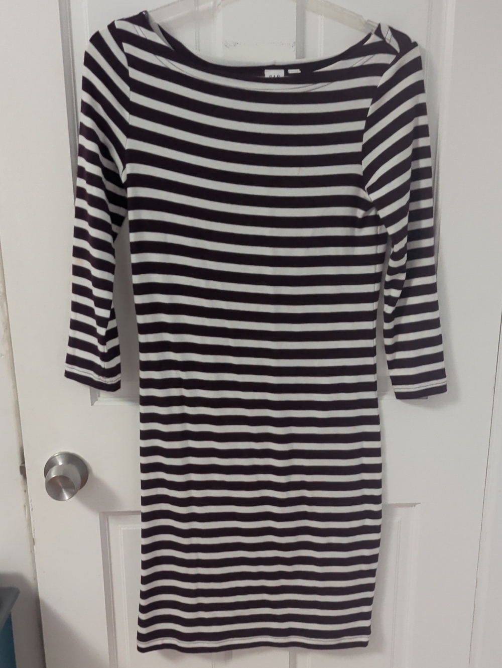 GAP Black and White Striped Midi Boatneck Dress